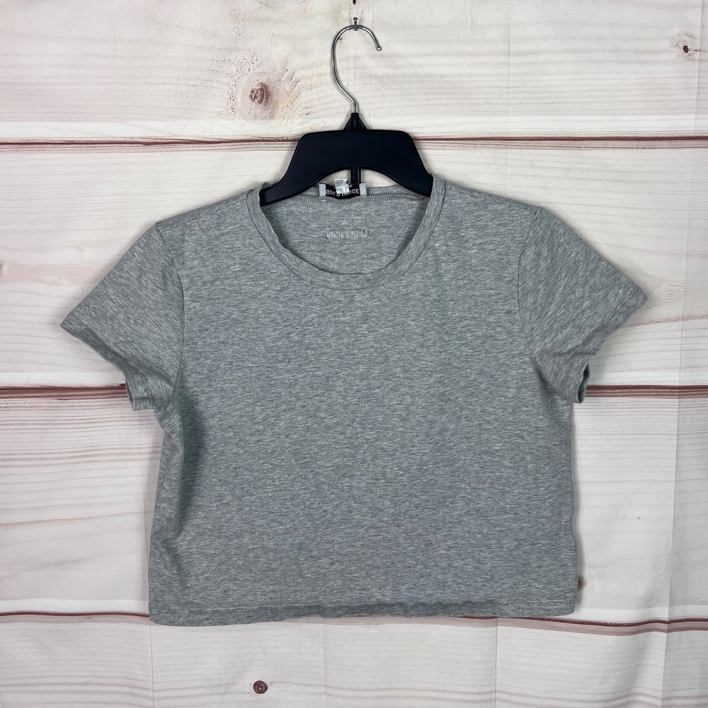 Gold Hinge Top Womens M Gray Cropped T-Shirt Crew Neck Short Sleeve Basic Cotton